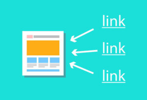 Ilustração de uma página da internet com 3 setas apontando para ela e na outra ponta das setas a palavra "link"